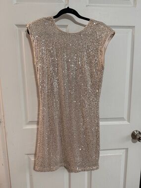 Sequined Mini Dress in Champagne